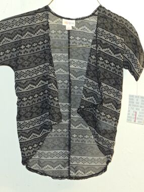 Kids LuLaRoe Black & Gray Patterned Open-Front Cardigan
